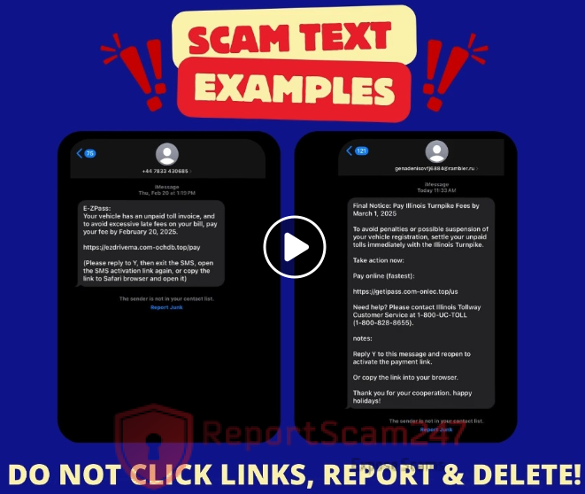Unpaid Toll Text Messages – Scam by clicking on a website link